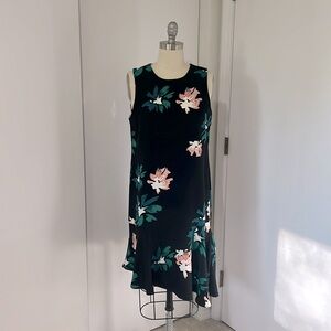 Black dress with pink/blue floral pattern